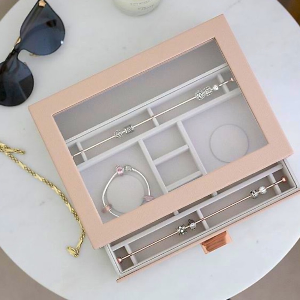 New (NIP!) The Container Store Pink & Rose Gold Jewelry Box Stackers, Pink/Rose